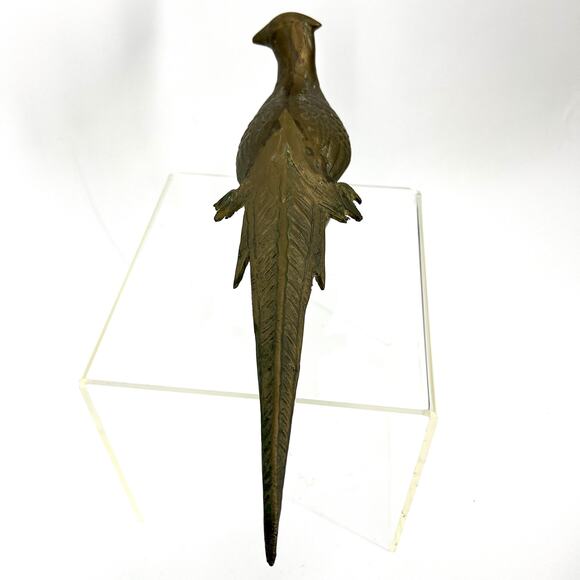 Vintage Brass Pheasant Figurine MCM Decor Collectible 13" Length - Picture 2 of 8